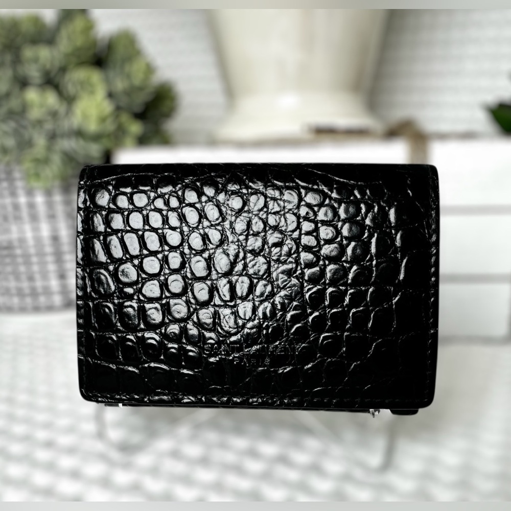 🖤Saint Laurent Croc Embossed Compact Wallet